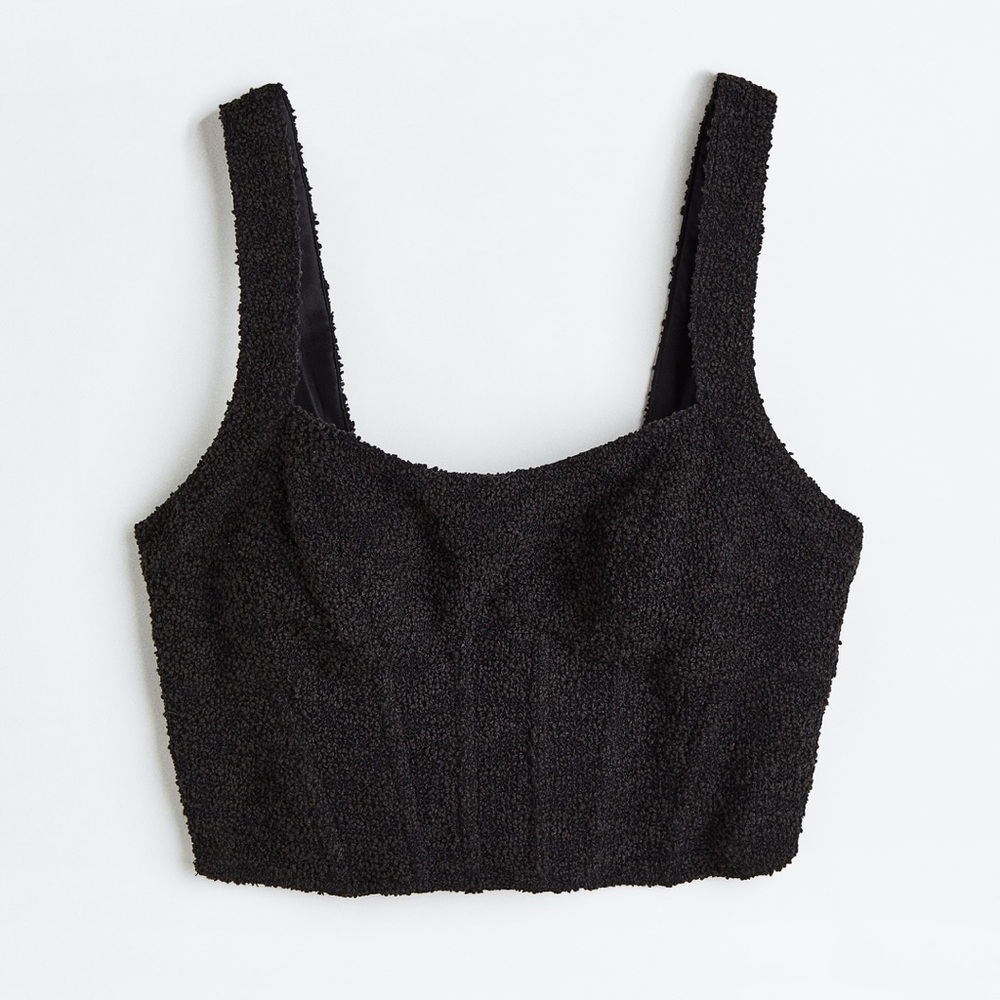 H&M black crop corset textured top
